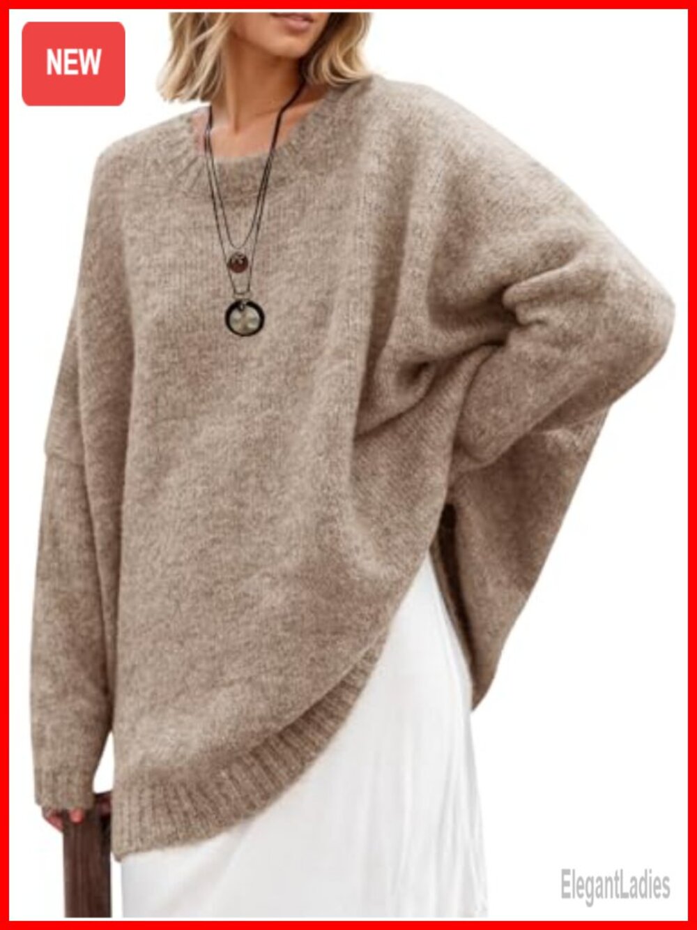 Oversized Tunic Sweater Chunky Knit Slouchy Pullover Crew Neck Drop Shoulder